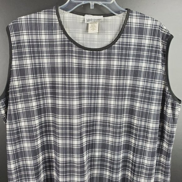 Mind Games by Ike & Eddie Sleeveless B&W Waffled Plaid Tunic Black Trim Sz 2X - Picture 2 of 8